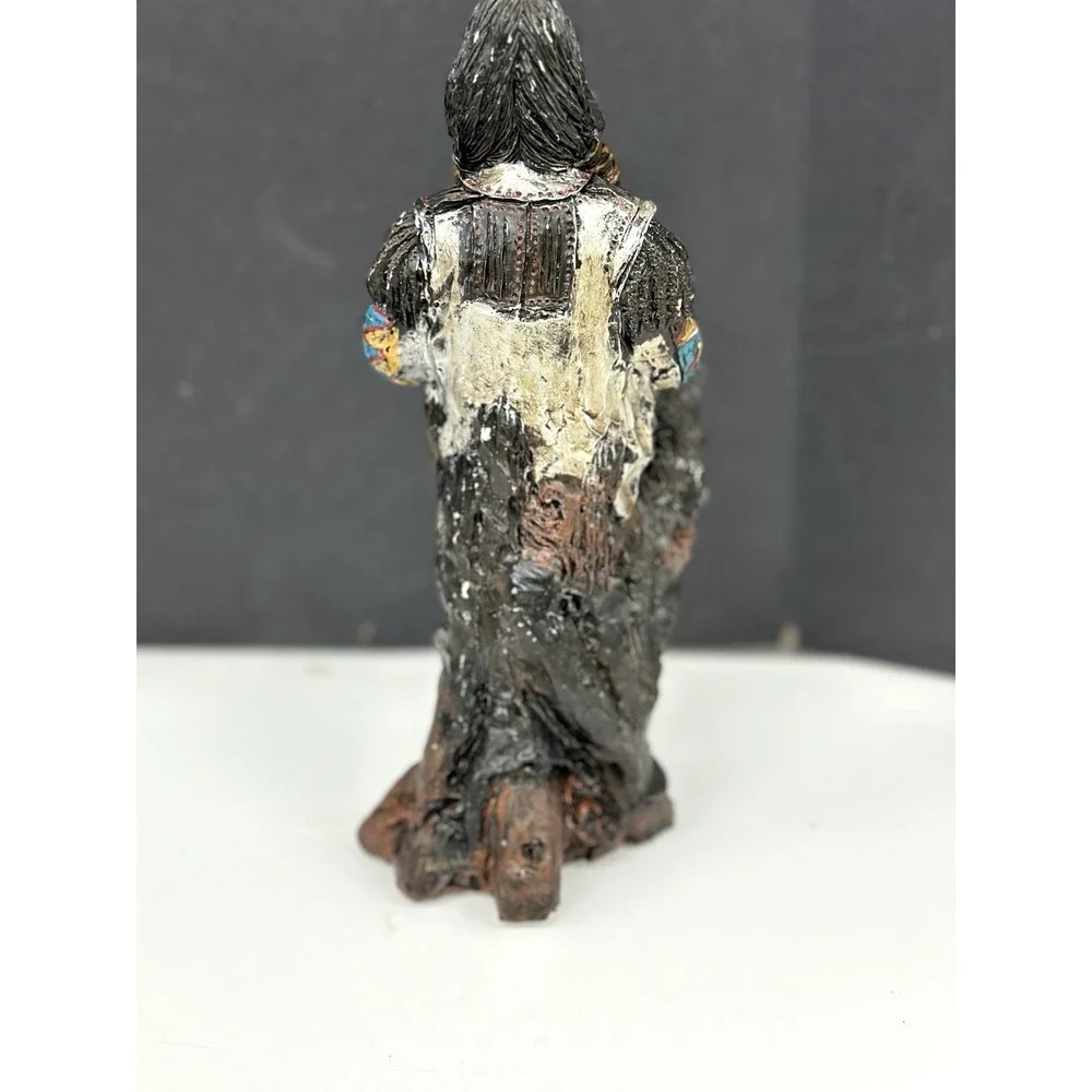Vintage Resin Native American with Wolf Statue 9